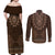 Brown African Dashiki With Tonga Ngatu Pattern Couples Matching Off Shoulder Maxi Dress and Long Sleeve Button Shirt