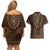 Brown African Dashiki With Tonga Ngatu Pattern Couples Matching Off Shoulder Short Dress and Hawaiian Shirt