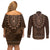 Brown African Dashiki With Tonga Ngatu Pattern Couples Matching Off Shoulder Short Dress and Long Sleeve Button Shirt