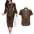 Brown African Dashiki With Tonga Ngatu Pattern Couples Matching Off The Shoulder Long Sleeve Dress and Hawaiian Shirt