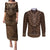 Brown African Dashiki With Tonga Ngatu Pattern Couples Matching Puletasi and Long Sleeve Button Shirt