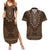 Brown African Dashiki With Tonga Ngatu Pattern Couples Matching Summer Maxi Dress and Hawaiian Shirt