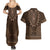 Brown African Dashiki With Tonga Ngatu Pattern Couples Matching Summer Maxi Dress and Hawaiian Shirt