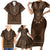 Brown African Dashiki With Tonga Ngatu Pattern Family Matching Short Sleeve Bodycon Dress and Hawaiian Shirt