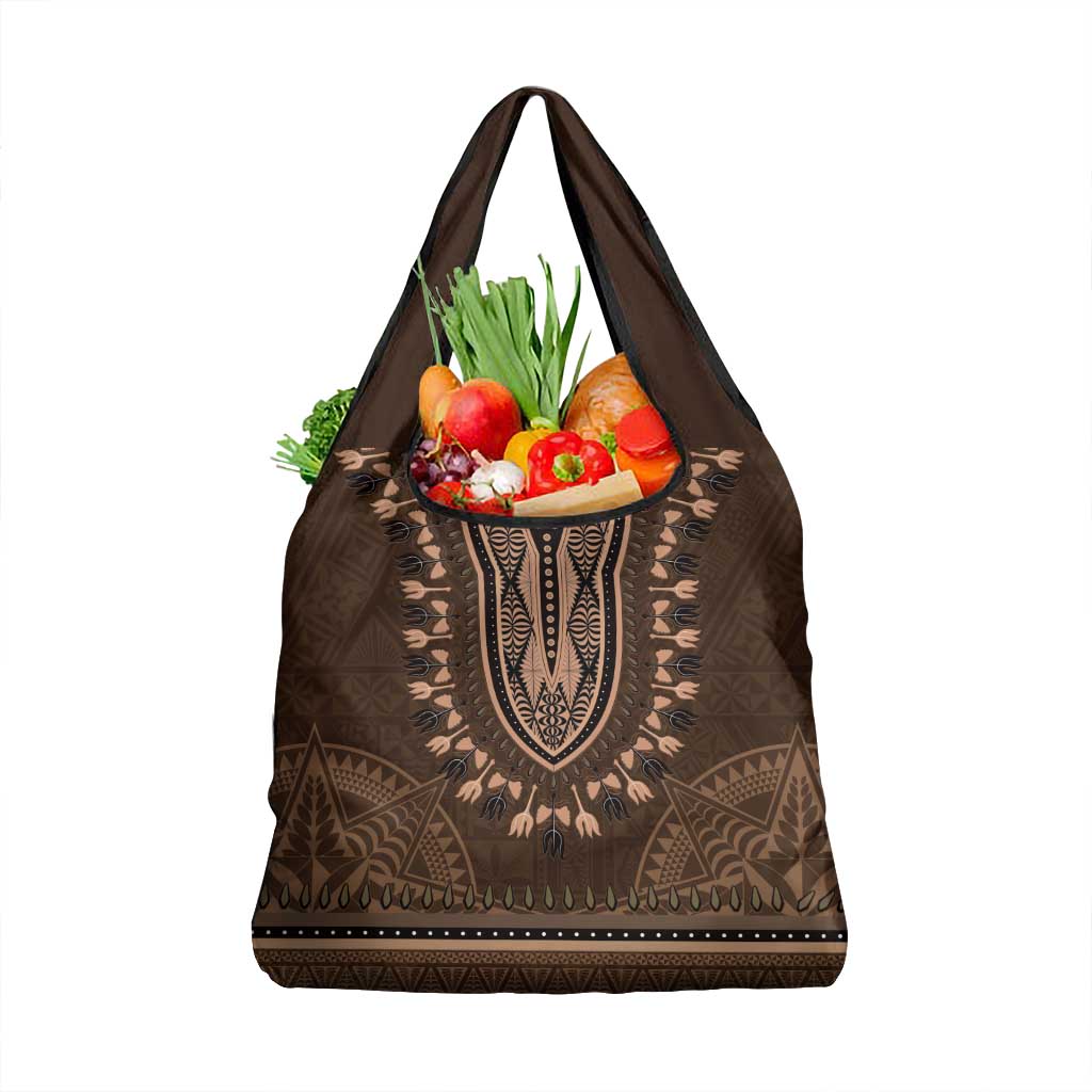 Brown African Dashiki With Tonga Ngatu Pattern Grocery Bag LT14 1-pack One Size Brown - Polynesian Pride