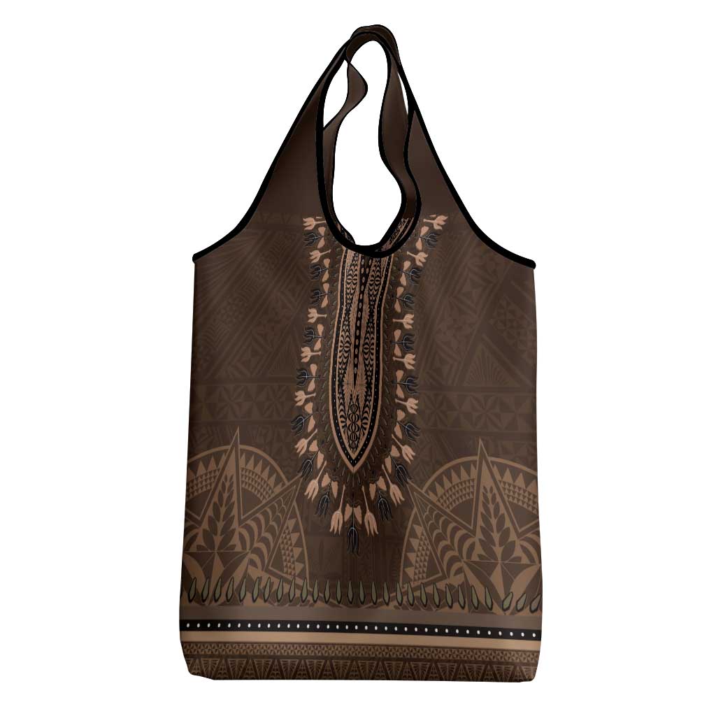 Brown African Dashiki With Tonga Ngatu Pattern Grocery Bag LT14 - Polynesian Pride