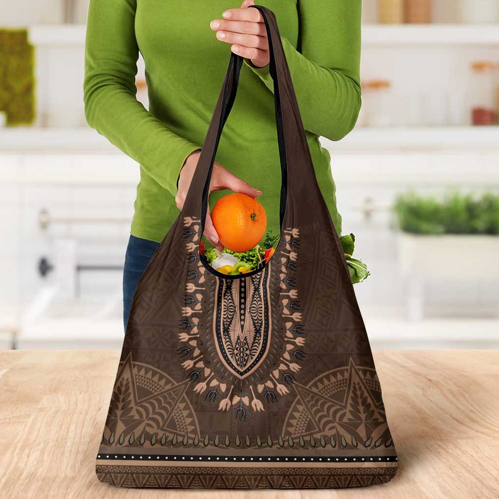 Brown African Dashiki With Tonga Ngatu Pattern Grocery Bag LT14 - Polynesian Pride