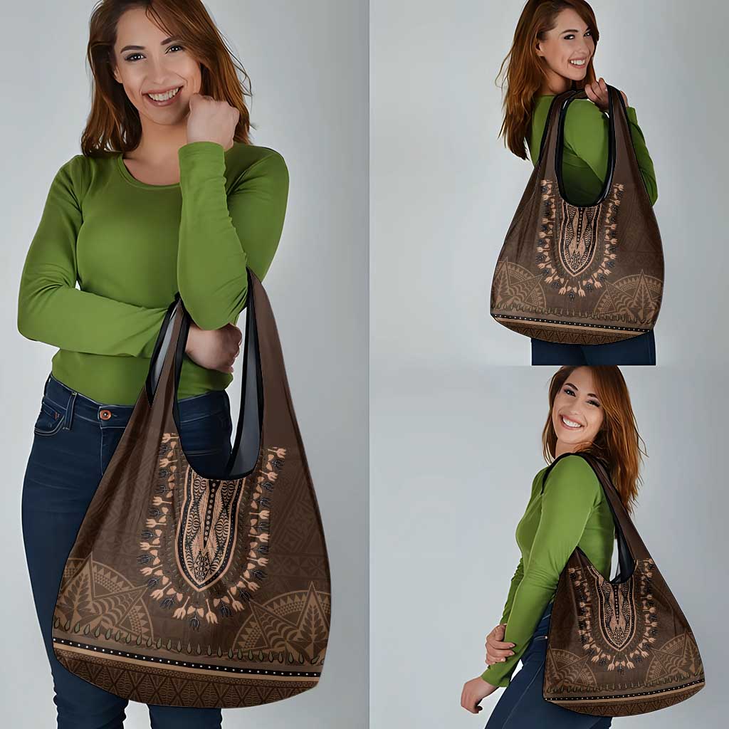 Brown African Dashiki With Tonga Ngatu Pattern Grocery Bag LT14 - Polynesian Pride