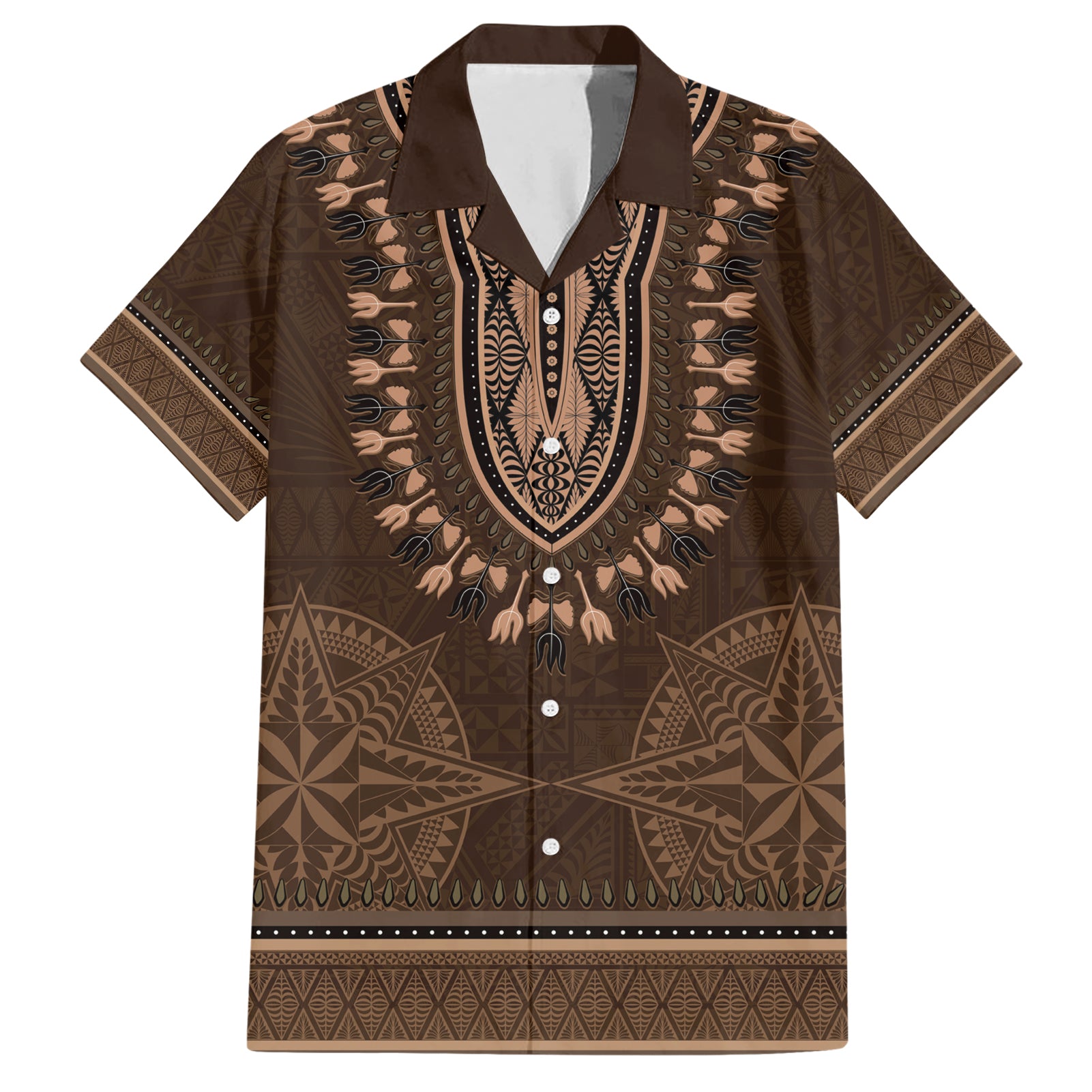 Brown African Dashiki With Tonga Ngatu Pattern Hawaiian Shirt