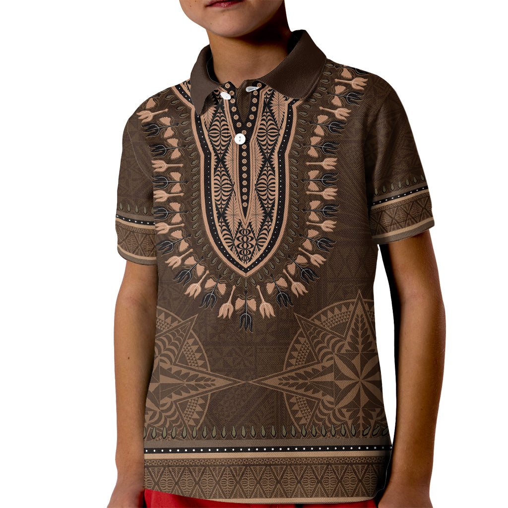 Brown African Dashiki With Tonga Ngatu Pattern Kid Polo Shirt