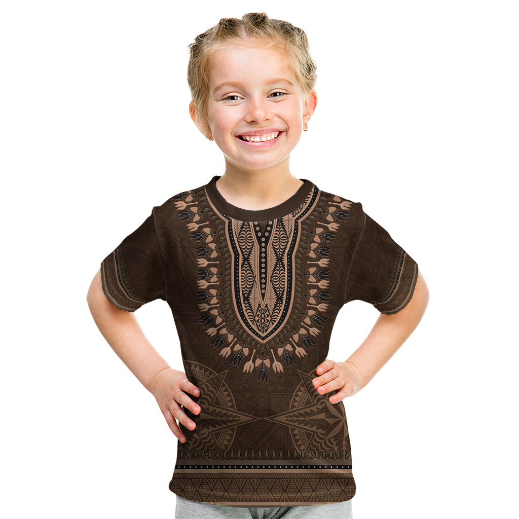 Brown African Dashiki With Tonga Ngatu Pattern Kid T Shirt