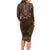 Brown African Dashiki With Tonga Ngatu Pattern Long Sleeve Bodycon Dress