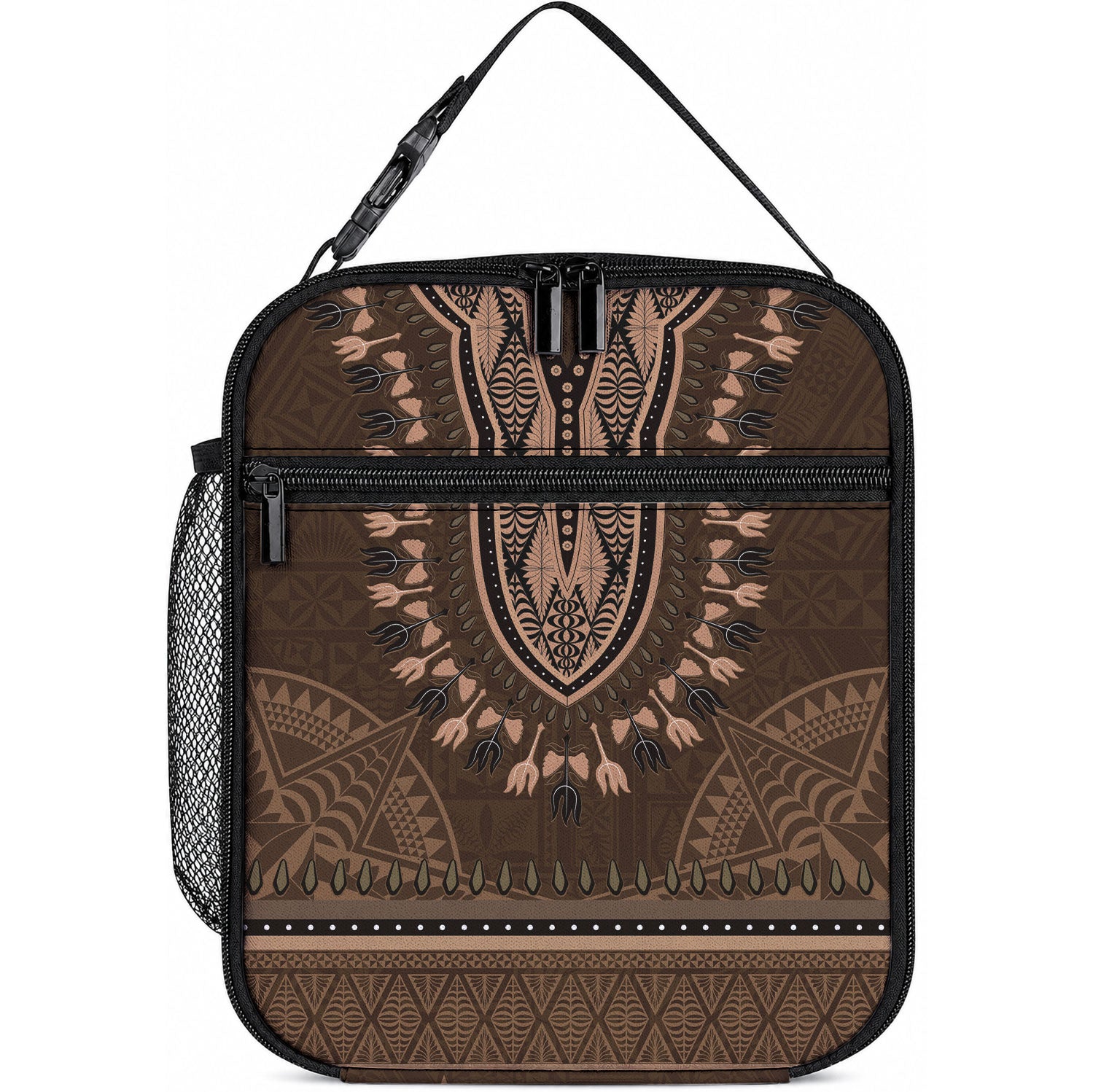 Brown African Dashiki With Tonga Ngatu Pattern Lunch Bag LT14 10.2 × 8.3 × 4.3 inch Brown - Polynesian Pride