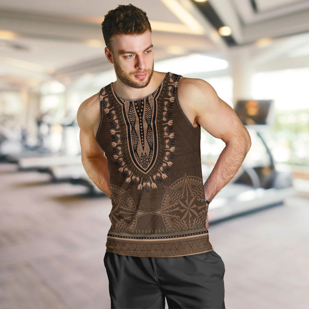 Brown African Dashiki With Tonga Ngatu Pattern Men Tank Top