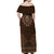 Brown African Dashiki With Tonga Ngatu Pattern Off Shoulder Maxi Dress