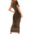 Brown African Dashiki With Tonga Ngatu Pattern Short Sleeve Bodycon Dress