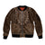 Brown African Dashiki With Tonga Ngatu Pattern Sleeve Zip Bomber Jacket