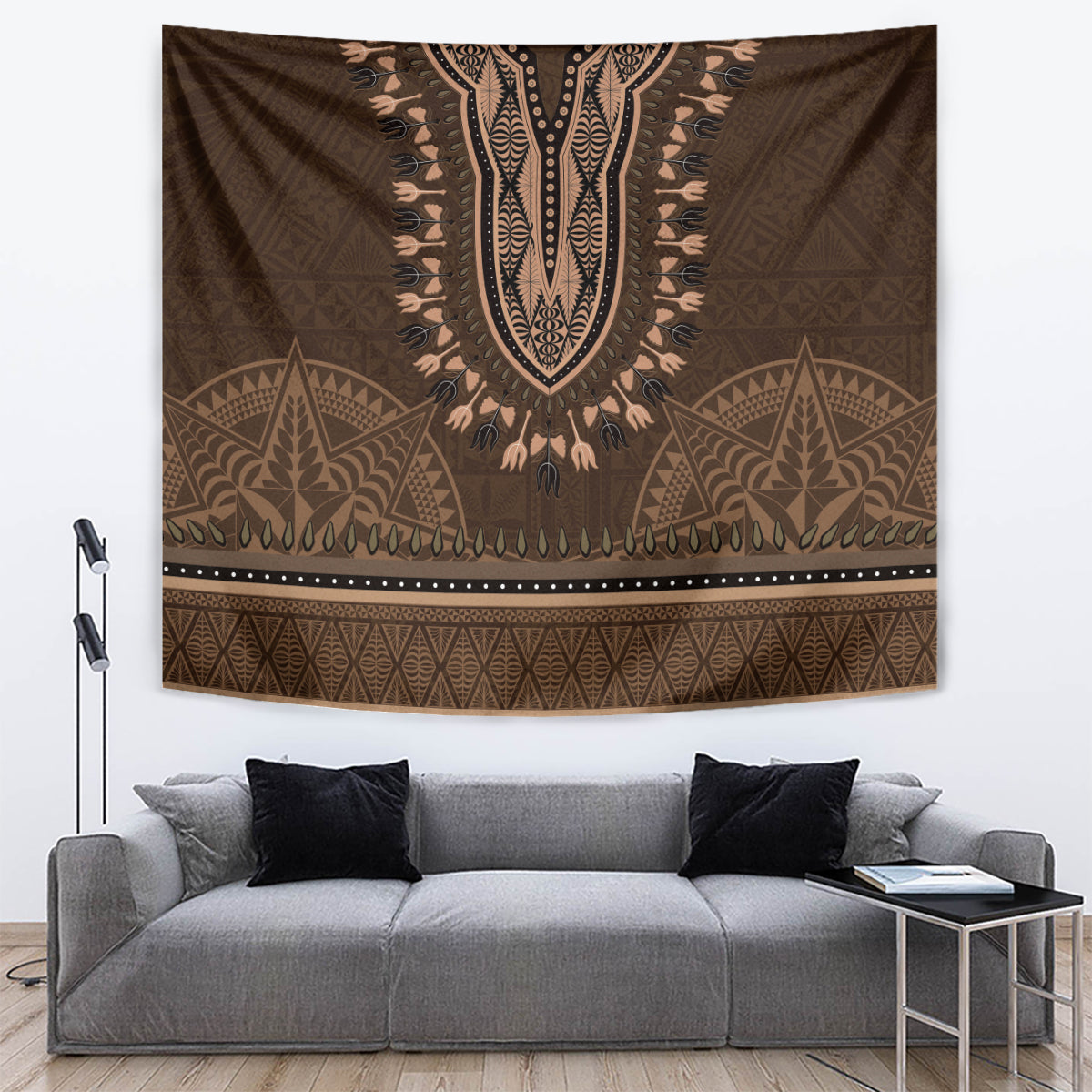 Brown African Dashiki With Tonga Ngatu Pattern Tapestry