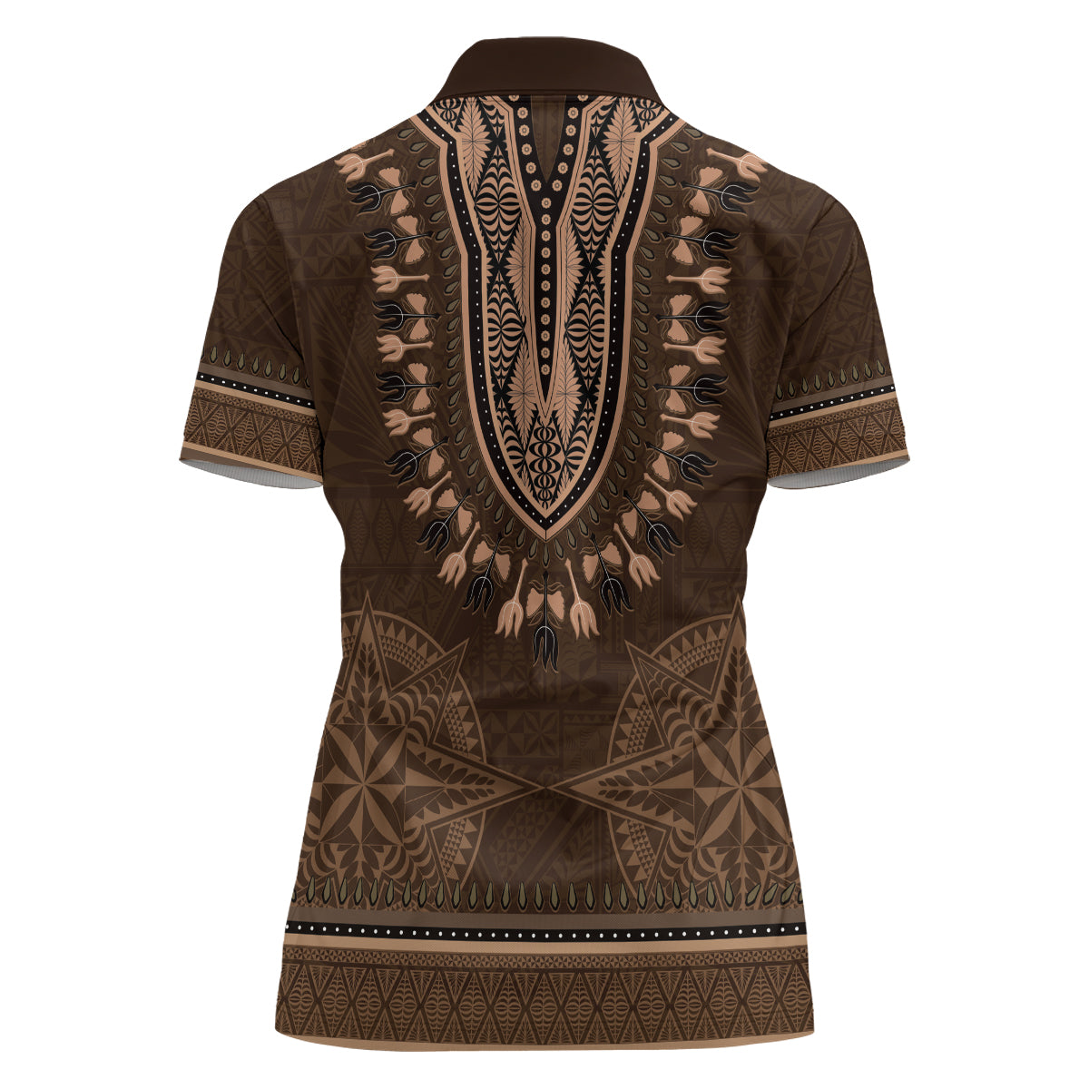 Brown African Dashiki With Tonga Ngatu Pattern Women Polo Shirt