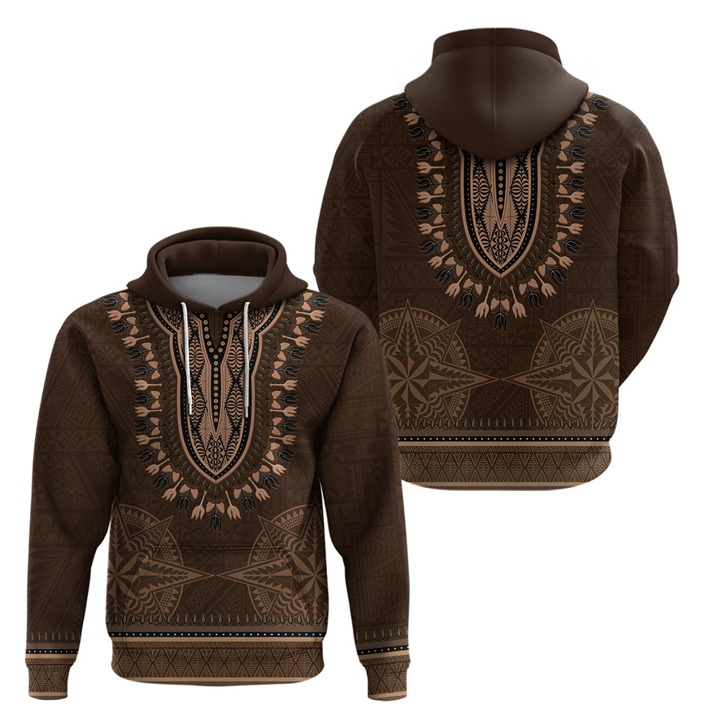 Brown African Dashiki With Tonga Ngatu Pattern Zip Hoodie