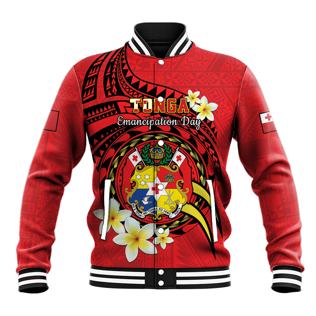 Personalised Tonga Emancipation Day Baseball Jacket Tongan Ngatu Pattern - Red Version