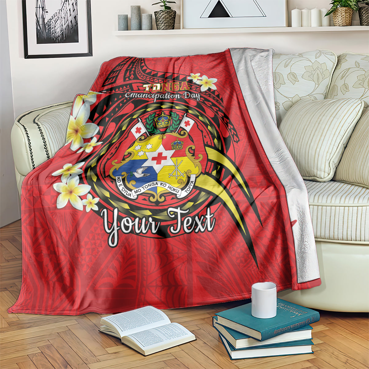 Personalised Tonga Emancipation Day Blanket Tongan Ngatu Pattern - Red Version