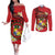 Personalised Tonga Emancipation Day Couples Matching Off The Shoulder Long Sleeve Dress and Long Sleeve Button Shirt Tongan Ngatu Pattern - Red Version