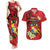 Personalised Tonga Emancipation Day Couples Matching Tank Maxi Dress and Hawaiian Shirt Tongan Ngatu Pattern - Red Version