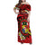 Personalised Tonga Emancipation Day Family Matching Off Shoulder Maxi Dress and Hawaiian Shirt Tongan Ngatu Pattern - Red Version