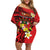 Personalised Tonga Emancipation Day Family Matching Off Shoulder Short Dress and Hawaiian Shirt Tongan Ngatu Pattern - Red Version