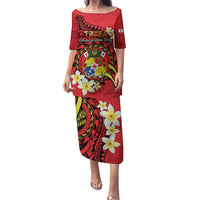 Personalised Tonga Emancipation Day Family Matching Puletasi and Hawaiian Shirt Tongan Ngatu Pattern - Red Version