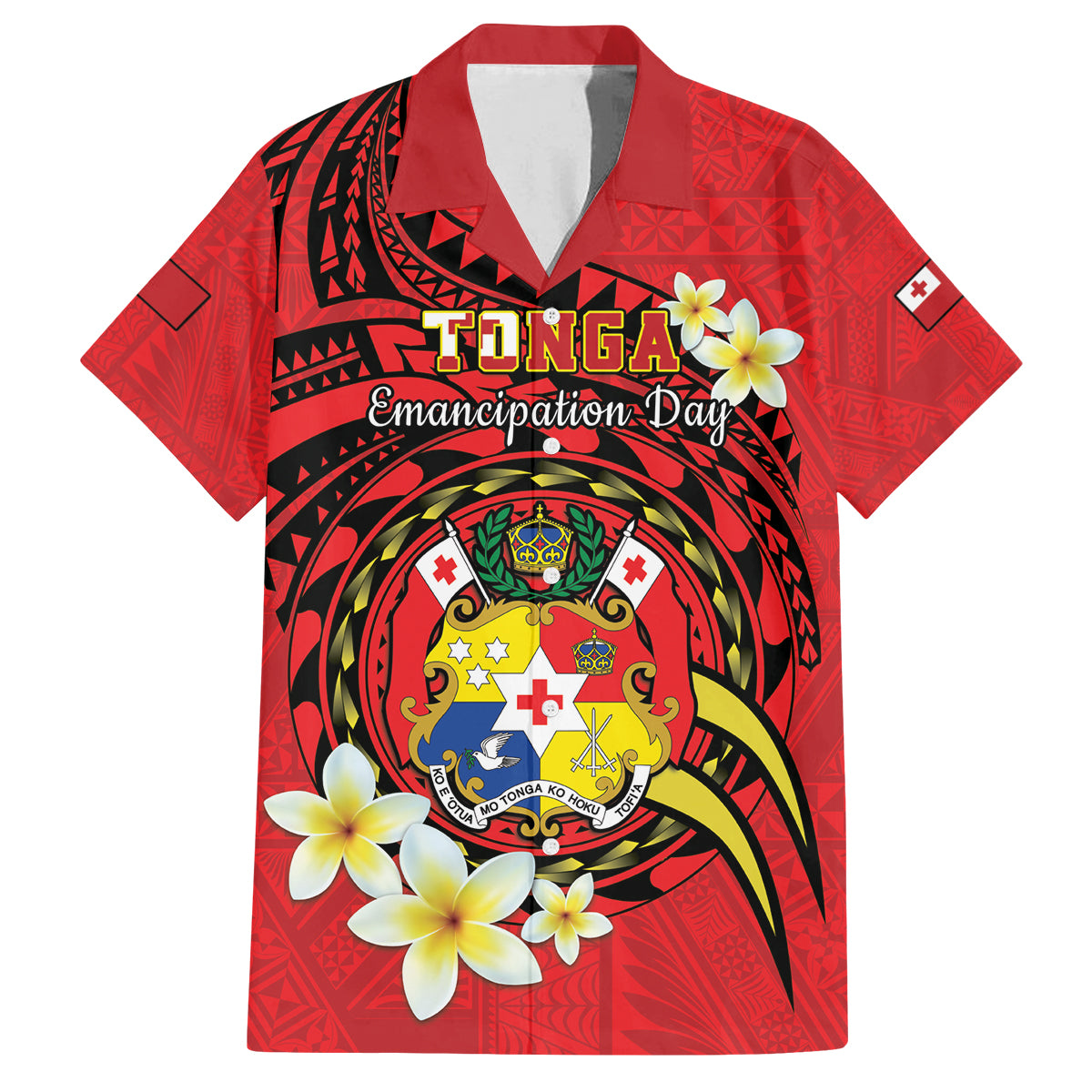 Personalised Tonga Emancipation Day Family Matching Tank Maxi Dress and Hawaiian Shirt Tongan Ngatu Pattern - Red Version