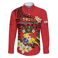 Personalised Tonga Emancipation Day Family Matching Tank Maxi Dress and Hawaiian Shirt Tongan Ngatu Pattern - Red Version