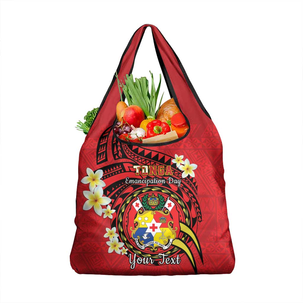 Personalised Tonga Emancipation Day Grocery Bag Tongan Ngatu Pattern - Red Version LT14 1-pack One Size Red - Polynesian Pride