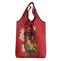 Personalised Tonga Emancipation Day Grocery Bag Tongan Ngatu Pattern - Red Version LT14 - Polynesian Pride