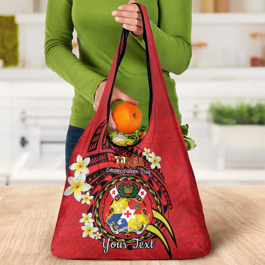 Personalised Tonga Emancipation Day Grocery Bag Tongan Ngatu Pattern - Red Version LT14 - Polynesian Pride