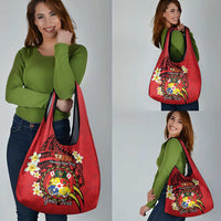 Personalised Tonga Emancipation Day Grocery Bag Tongan Ngatu Pattern - Red Version LT14 - Polynesian Pride