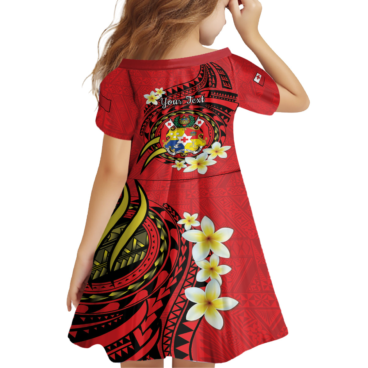Personalised Tonga Emancipation Day Kid Short Sleeve Dress Tongan Ngatu Pattern - Red Version