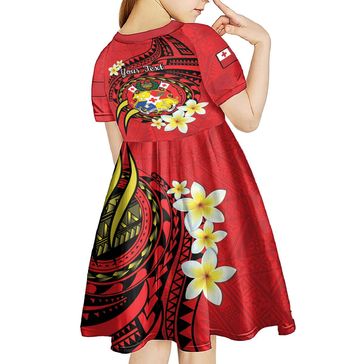 Personalised Tonga Emancipation Day Kid Short Sleeve Dress Tongan Ngatu Pattern - Red Version