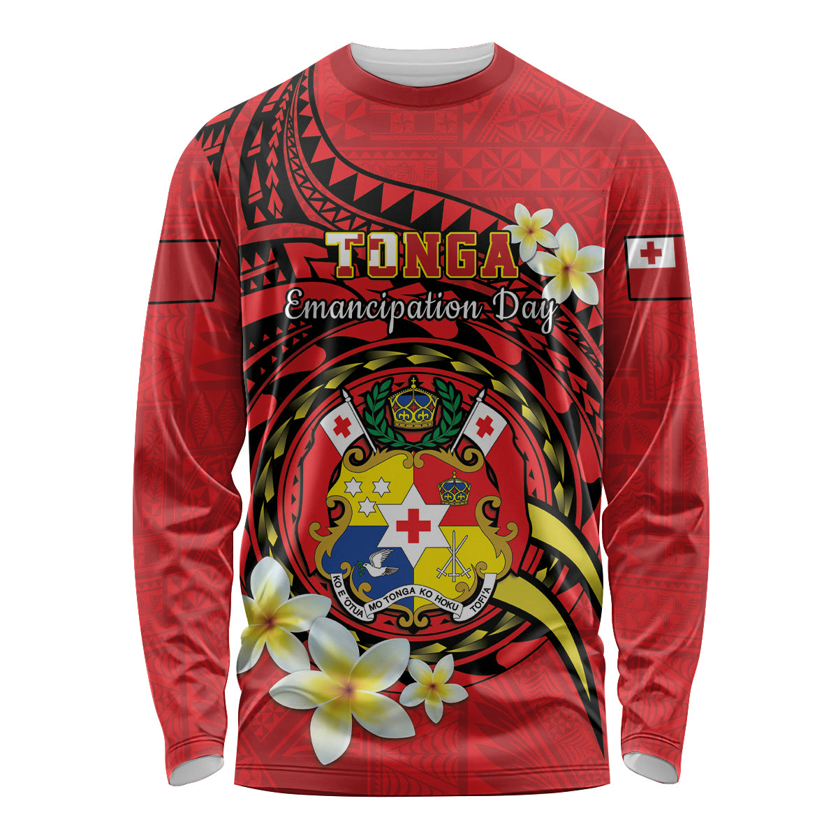 Personalised Tonga Emancipation Day Long Sleeve Shirt Tongan Ngatu Pattern - Red Version