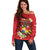 Personalised Tonga Emancipation Day Off Shoulder Sweater Tongan Ngatu Pattern - Red Version