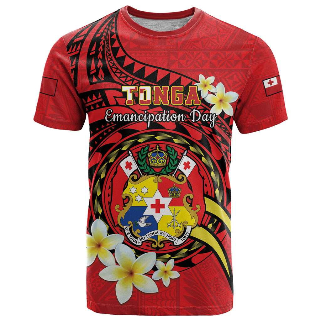 Personalised Tonga Emancipation Day T Shirt Tongan Ngatu Pattern - Red Version