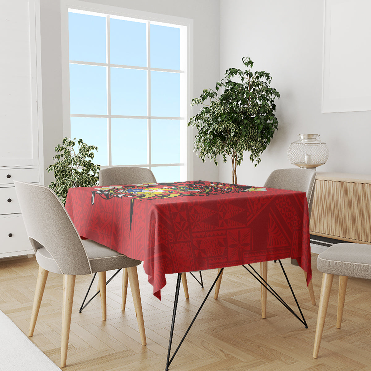 Personalised Tonga Emancipation Day Tablecloth Tongan Ngatu Pattern - Red Version