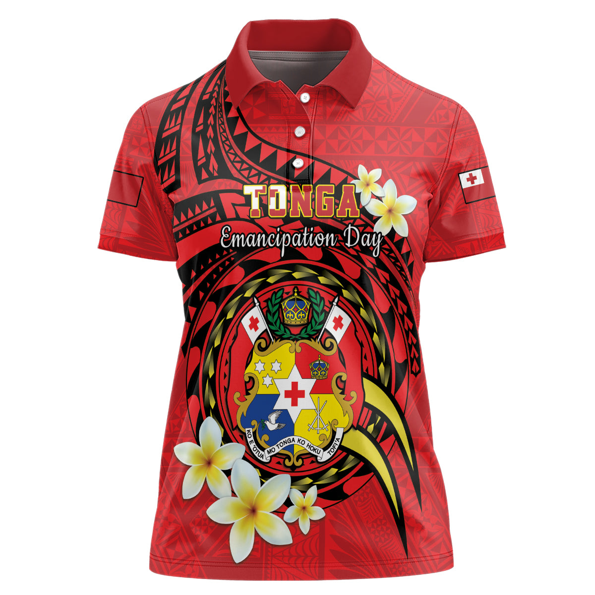 Personalised Tonga Emancipation Day Women Polo Shirt Tongan Ngatu Pattern - Red Version