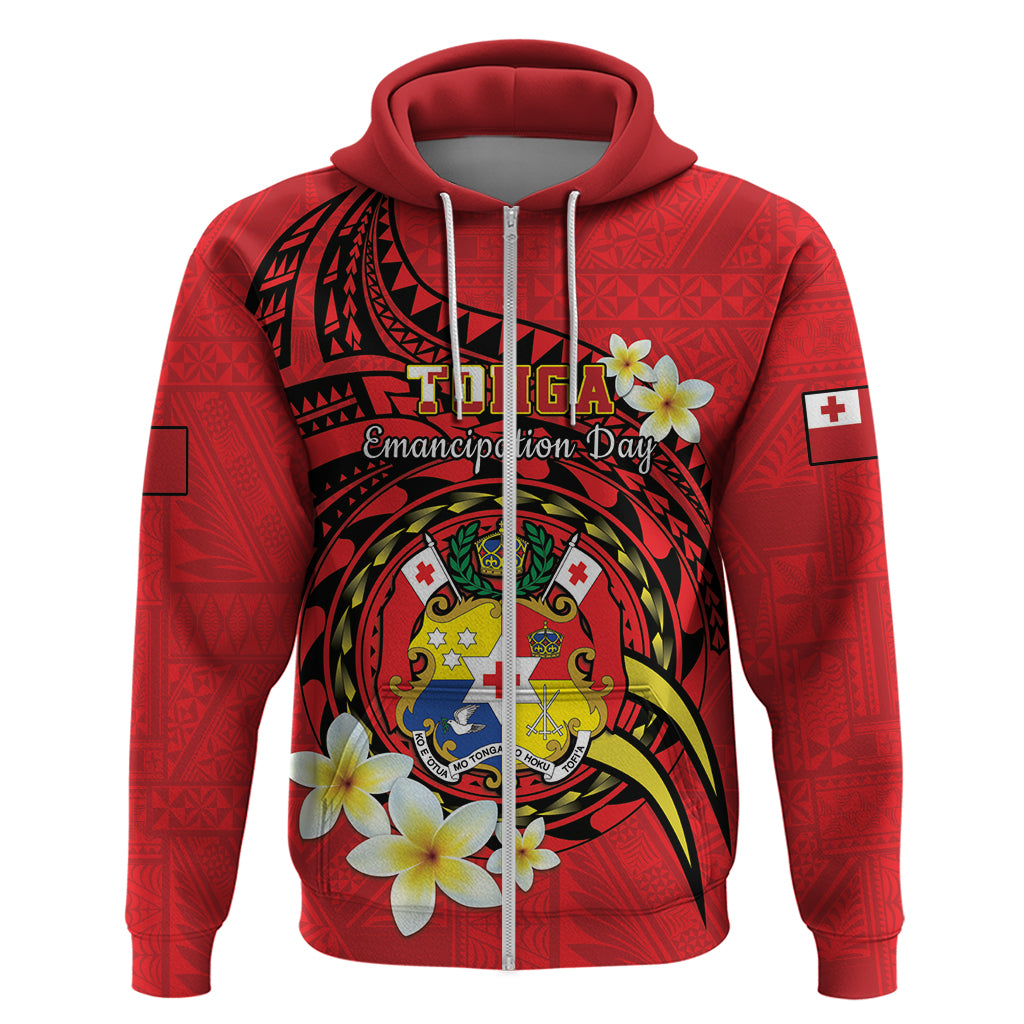 Personalised Tonga Emancipation Day Zip Hoodie Tongan Ngatu Pattern - Red Version