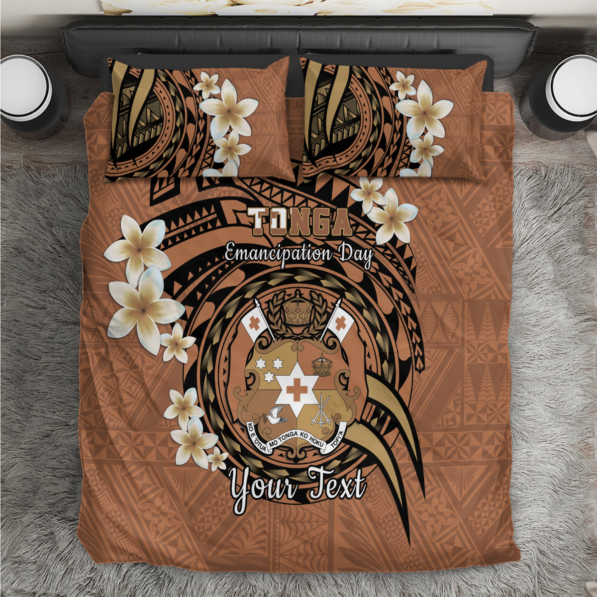 Personalised Tonga Emancipation Day Bedding Set Tongan Ngatu Pattern - Brown Version