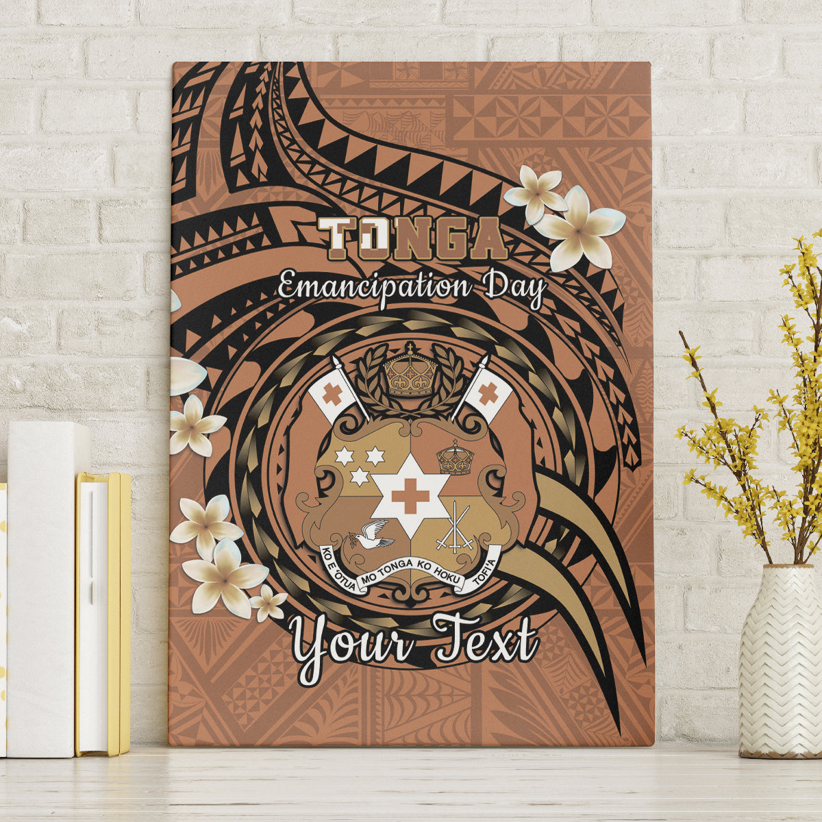 Personalised Tonga Emancipation Day Canvas Wall Art Tongan Ngatu Pattern - Brown Version