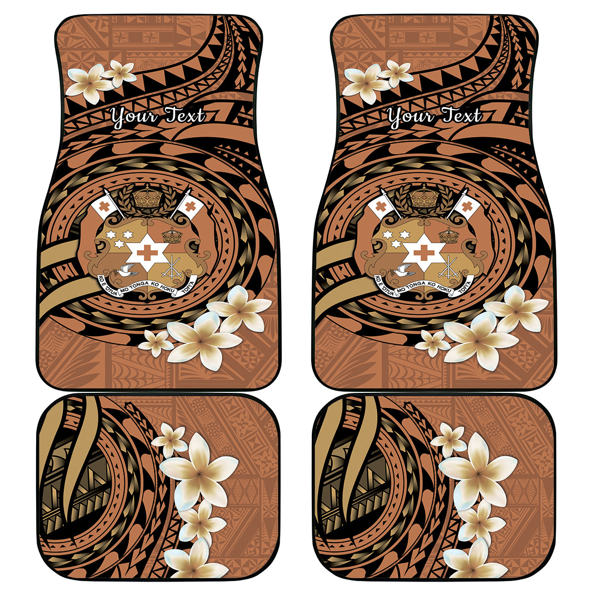 Personalised Tonga Emancipation Day Car Mats Tongan Ngatu Pattern - Brown Version