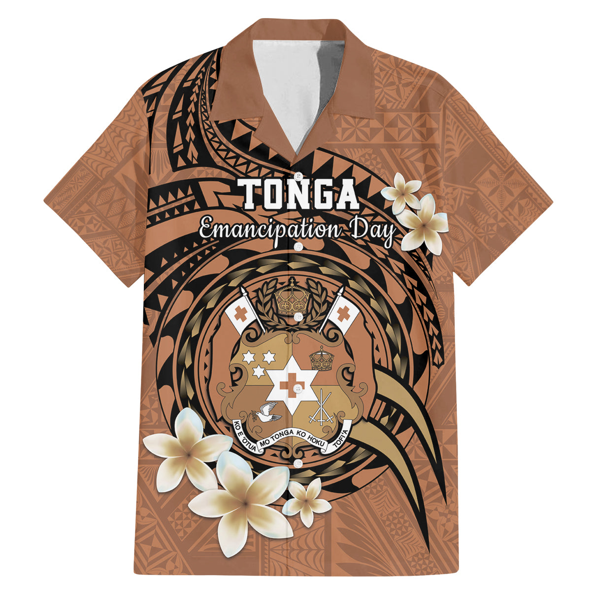 Personalised Tonga Emancipation Day Family Matching Mermaid Dress and Hawaiian Shirt Tongan Ngatu Pattern - Brown Version