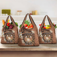 Personalised Tonga Emancipation Day Grocery Bag Tongan Ngatu Pattern - Brown Version LT14 3-pack One Size Brown - Polynesian Pride